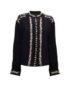Pampa Black Cotton Shirt With Embroidered Inserts Isabel Marant Etoile Woman