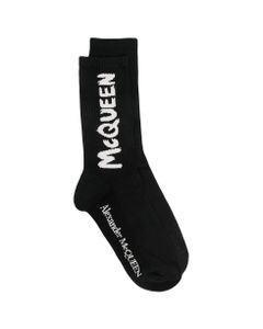 Graffiti Black Cotton Socks With Logo Alexander Mcqueen Men