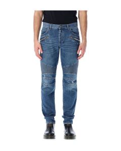 Tapered Ripped Blue Cotton Jeans