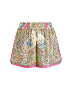 Woman Pink Silk Shorts With Floral Paisley Print