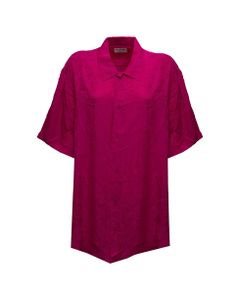 Balenciaga Woman's Minimal Pink Viscose Jacquard Shirt With Flowers