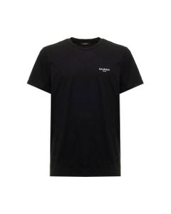 Balmain Man's Black Cotton T-shirt With Flock Logo