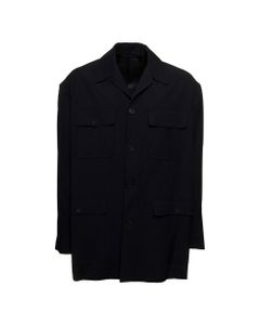 Balenciaga Man's Black Viscose Gabardine Shirt With Pockets