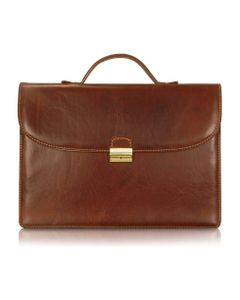 Men's Handmade Brown Leather Single Gusset Briefcase