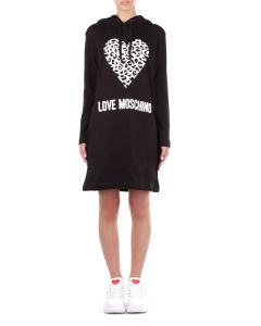 Love Moschino Heart Print Drawstring Hoodie Dress