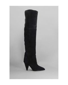 Riria Thigh High Heels Boots In Black Suede