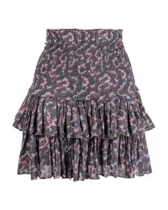 Black Cotton Floral Miniskirt