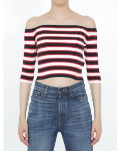 Valentino Striped Off-Shoulder Knitted Top