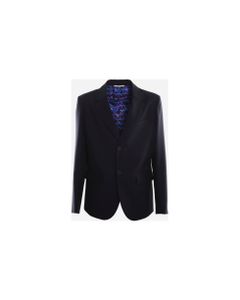 Blazer In Wool And Mohair Blend With Optical V Print Detail