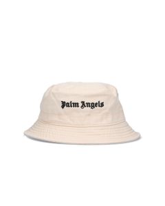 Palm Angels Logo Embroidered Flat Crown Bucket Hat