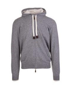 Man Grey Cashmere Cardigan With Zip And Hood