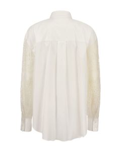 Stretch Cotton Poplin Shirt With Crispy Silk Broderie Anglaise Sleeve