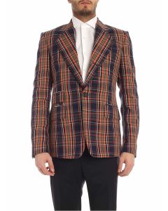 Single breasted checked jacket in blue and or
