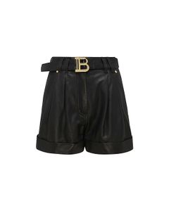Balmain B-Plaque Buckle Leather Shorts