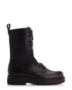 Valentino Round Toe Lace-Up Combat Boots