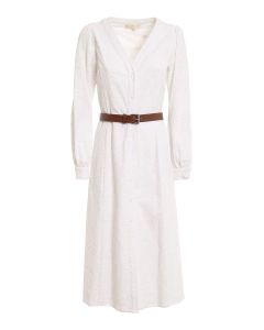 Embroidered cotton belted shirt dress