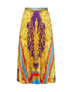 Versace Barocco Goddess High Waist Pleated Midi Skirt