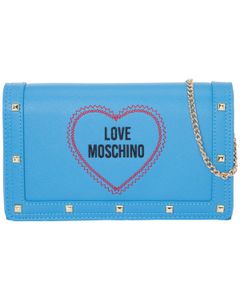 Love Moschino Logo Embroidered Chained Clutch Bag