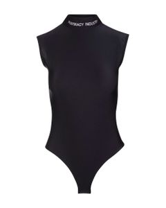 Woman Black Body Top With Logo On The Neck