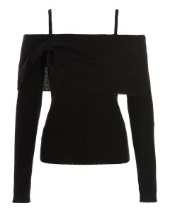 Pinko Off-Shoulder Straight Hem Knitted Top