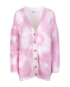 White Maxi Cardigan With Pink Tie Dye Print