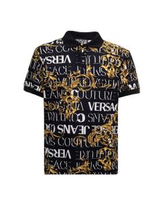Cotton Polo Shirt With Logo Baroque Print Versace Jeans Couture Man