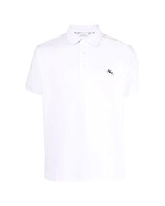 Man Short Sleeve Polo Shirt In White Piquet With Black Pegasus