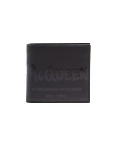 Alexander Mcqueen Man's Bifold Black Leather Wallet With Logo