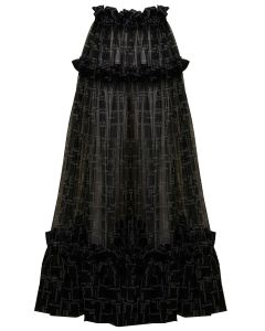Comme Des Garçons Noir Kei Ninomiya Allover Logo Print Tulle Long Skirt