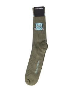Bear Print Logo Ribbed Socks