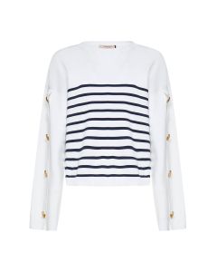 TWINSET Striped Button-Detailed Crewneck Sweater