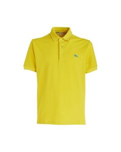 Man Short Sleeve Polo Shirt In Yellow Piquet With Light Blue Pegasus