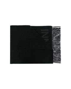 Black And Grey Recycled Wool Scarf With Logo Ganni Woman