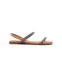 Beige Leather Slingback Sandals With Monile Detail Brunello Cucinelli Woman