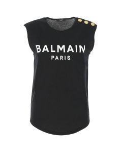 Balmain Logo Print Round Neck Sleeveless Top
