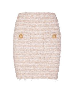 Short White And Gold Tweed Skirt