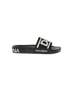 Dolce & Gabbana Woman's Black Slide Rubber Sandals With Logo