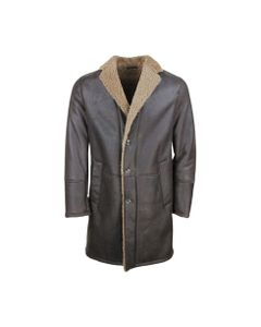 Single-breasted Shearling Sheepskin Coat With Button Closure And Side Pockets