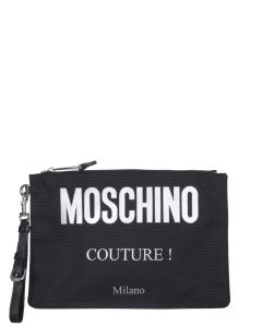 Moschino Couture Logo Printed Zipped Clutch Bag