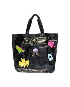 D-squared2 Man's Shiny Fabric Shopper Bag With Graphic Print