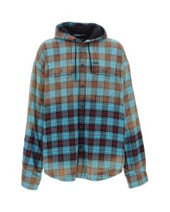 Balenciaga Bleached Effect Checked Hooded Jacket