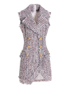 Balmain Balmain Asymmetric Raw-Cut Edge Tweed Mini Dress