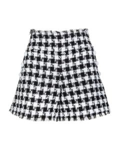 Tweed Shorts With Black And White Houndstooth Pattern