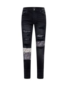 Amiri Bandana-Print Distressed Low-Rise Jeans
