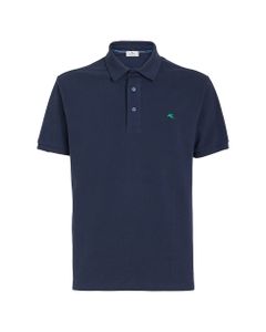 Man Navy Blue Pique' Polo With Contrast Embroidered Pegasus