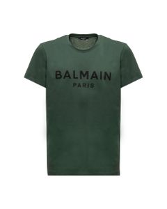 Green Cotton T-shirt With Logo Print Balmain Man