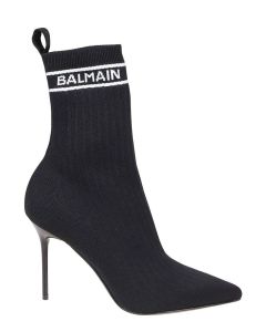 Balmain Logo Intarsia Sock Ankle Boots