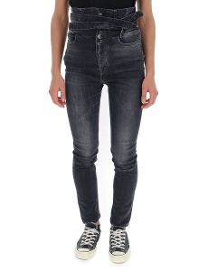Unravel Project High Waist Belted Skinny Jeans