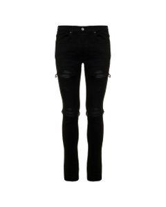 Slim Fit Black Denim Jeans With Leather Inserts Amiri Man