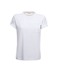 Cucinelli Woman's White Cotton T-shirt With Monile Detail